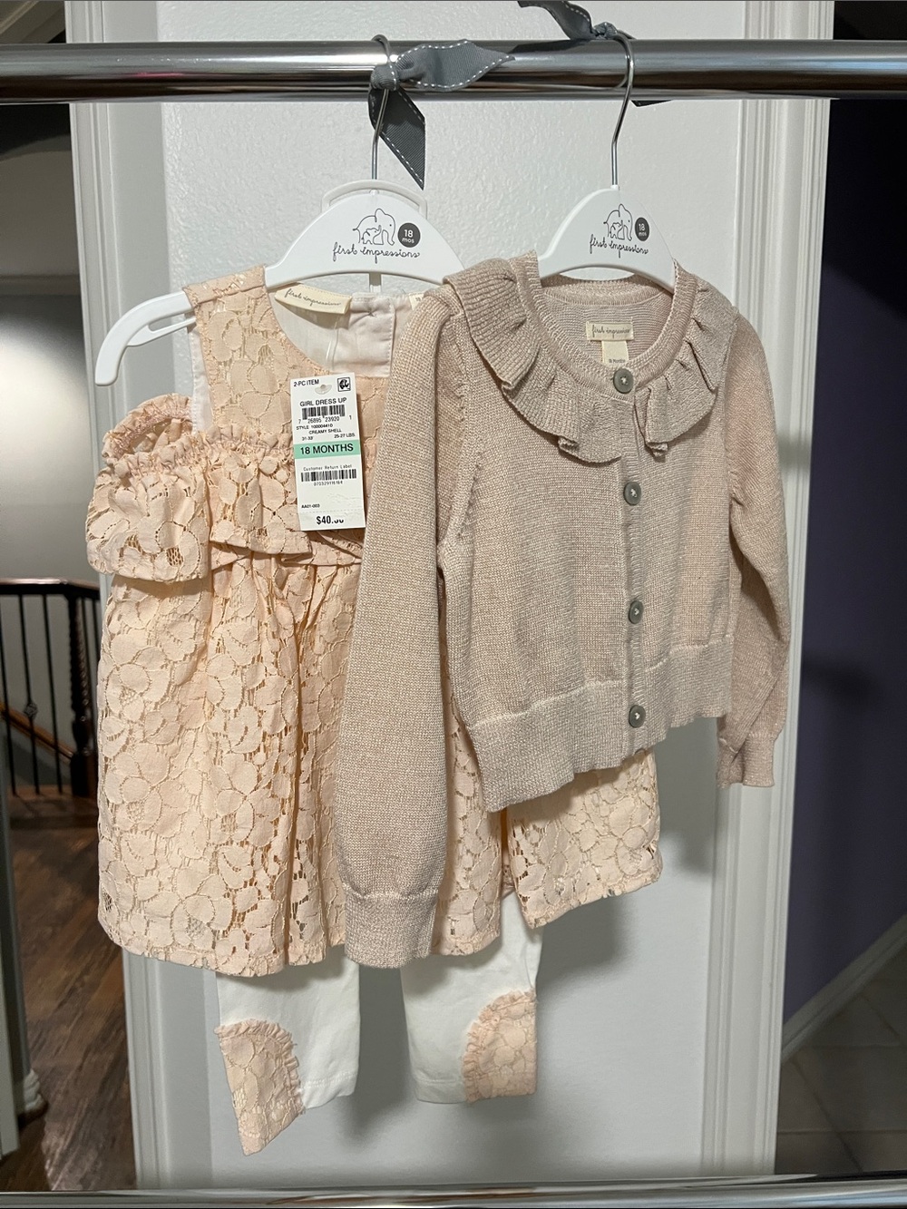 First Impressions Peach Lace Dress and Knit Cardigan Set 18 months size nwt